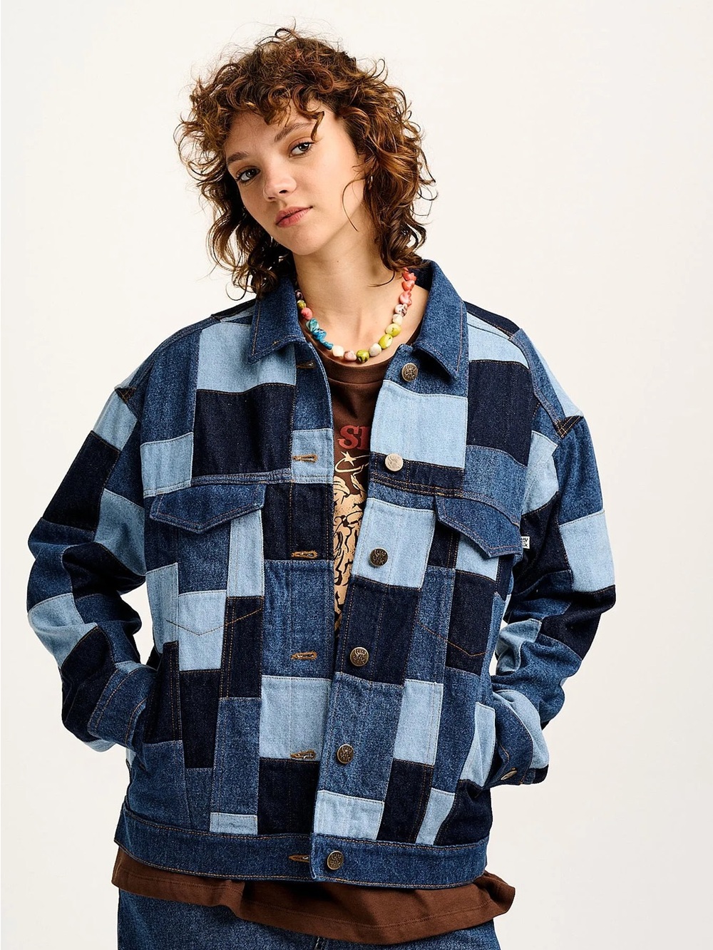 Lucy & Yak Calloway Patchwork Denim Jacket - Blue